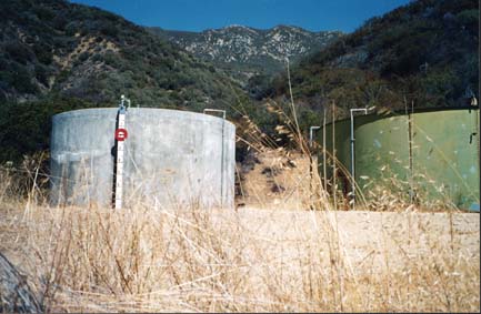 Water tanks in the field. 