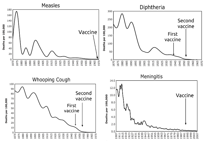 Vaccine chart showing disease die-off before vaccine introduction